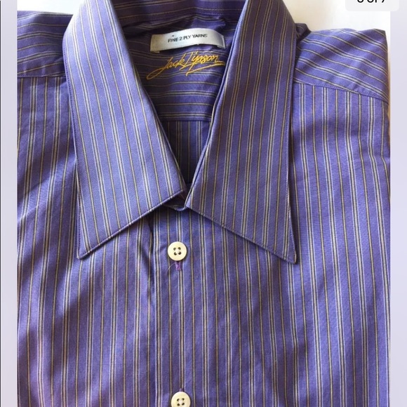 Jack Lipson Men Dress Shirt Fine 2 Ply Yarns Violet Stripe L/S 16 L Cotton - Picture 4 of 6